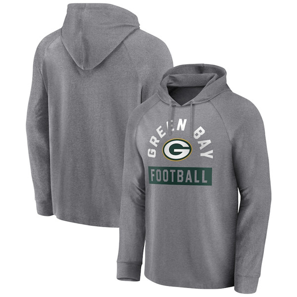Men's Green Bay Packers Heathered Gray No Time Off Raglan Pullover Hoodie